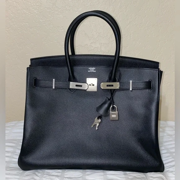HP🎉RARE HERMÈS BIRKIN BRUSHED PALLADIUM HW EPSOM BLACK LEATHER 35 cm - Picture 15 of 16